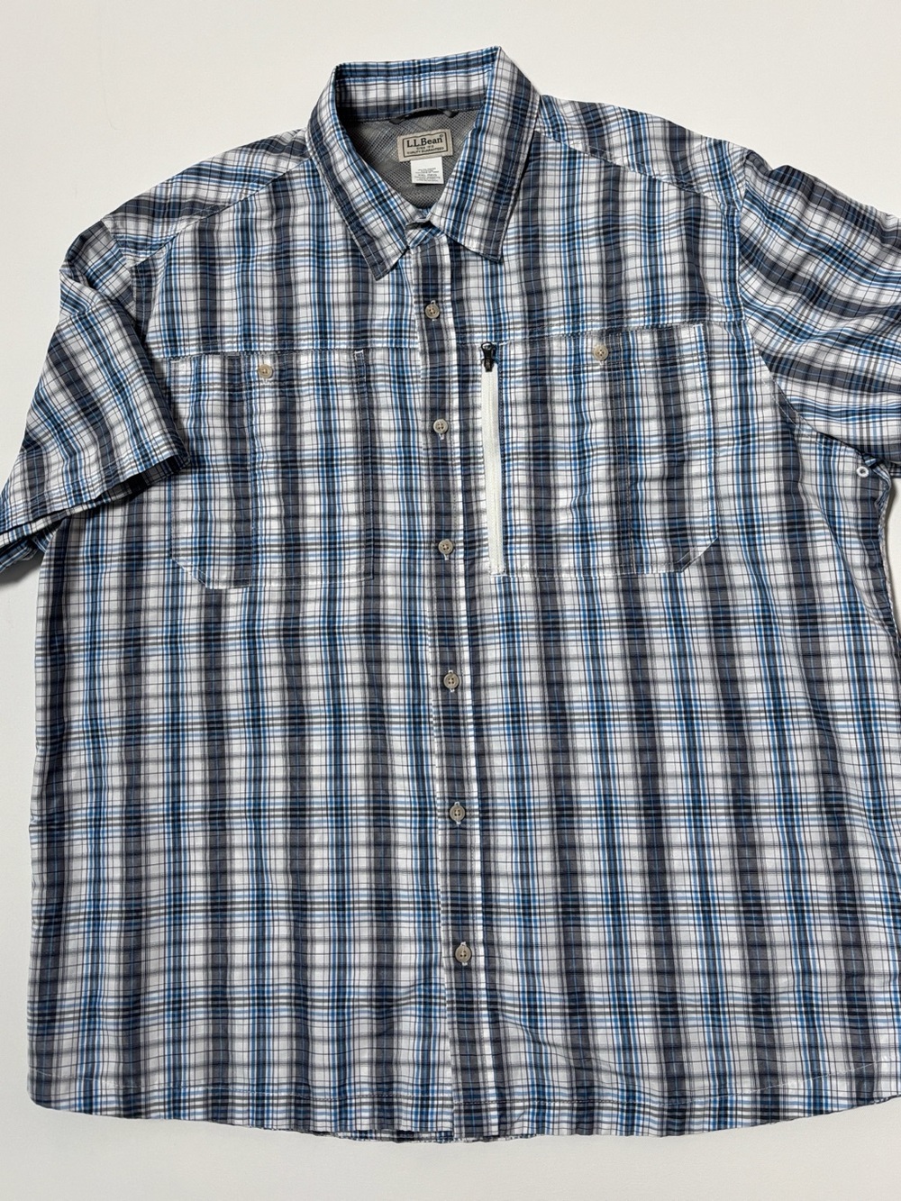 LL Bean Tropicwear Men’s XXL Blue Plaid Vented Fishing Hiking Shirt